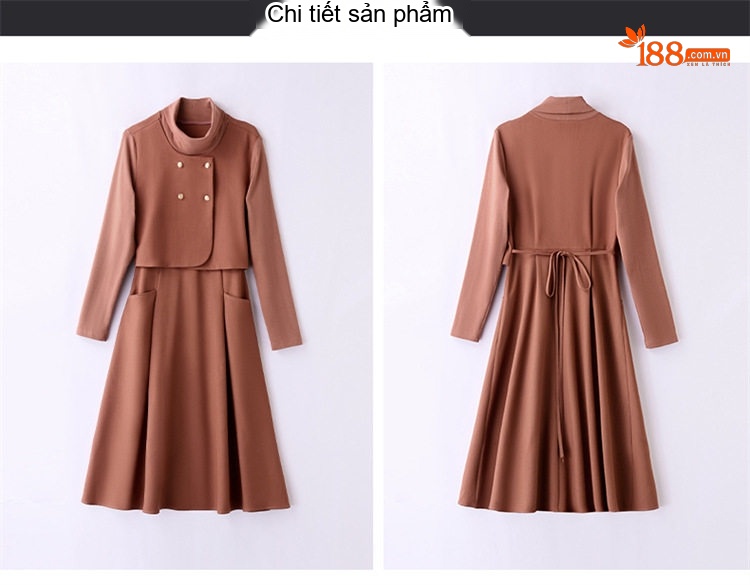 Váy Liền Thân Nữ Thiết Kế Giả Hai Lớp dáng chữ A Sang Trọng Màu Nâu, Đen, Xanh Olive chi tiết 31