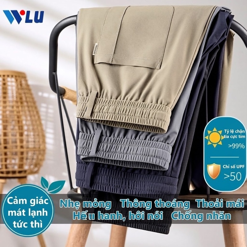 Quần Dài Nam Ống Đứng Lưng Thun Co Giãn Chống Nhăn Mỏng Mát Màu Kem, Xám, Xanh Đen