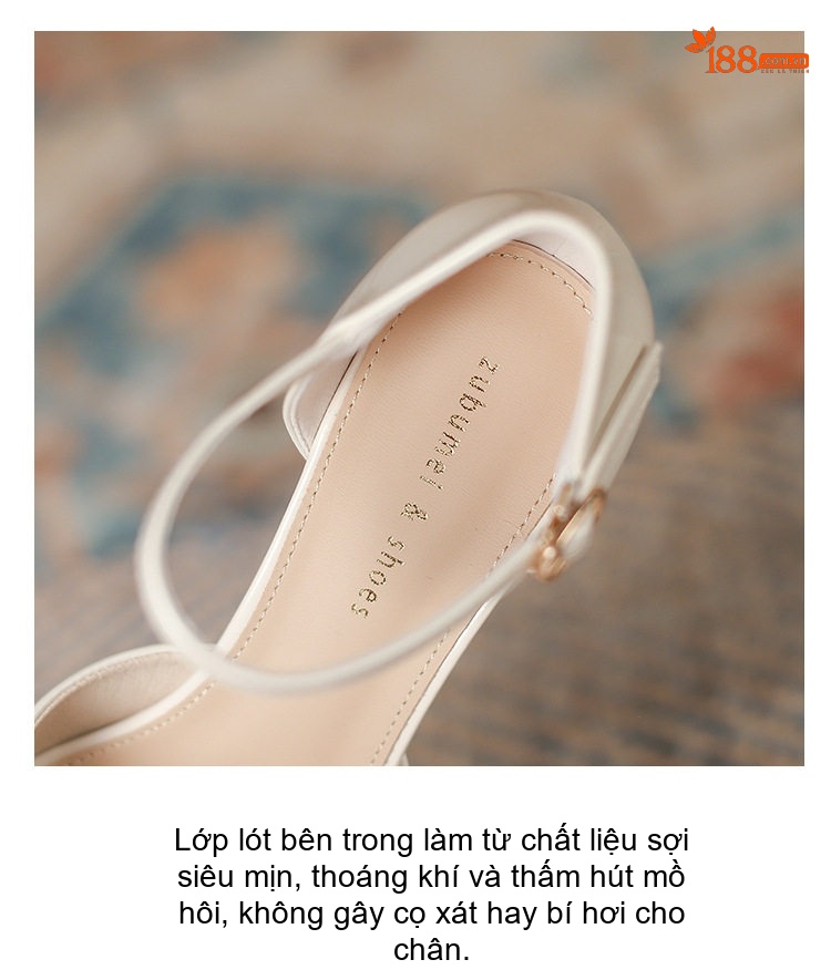 Giày Cao Gót Nữ Mũi Nhọn Hở Bên Chiều Cao Đế Khoảng 10.5cm Da Bóng Màu Đen, Kem, Đỏ, Bạc... chi tiết 5