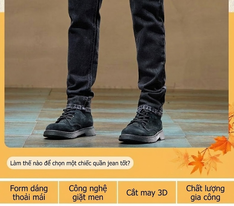 Quần Jean Nam Ống Đứng Co Giãn Mềm Mại Lót Lông Cừu Dày Dặn Màu Đen, Xanh chi tiết 4