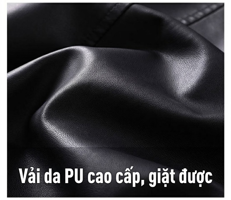 Áo Khoác Da PU Nam Dáng Motor Biker Có Mũ Trùm Đầu Có Thể Tháo Rời Màu Đen chi tiết 4