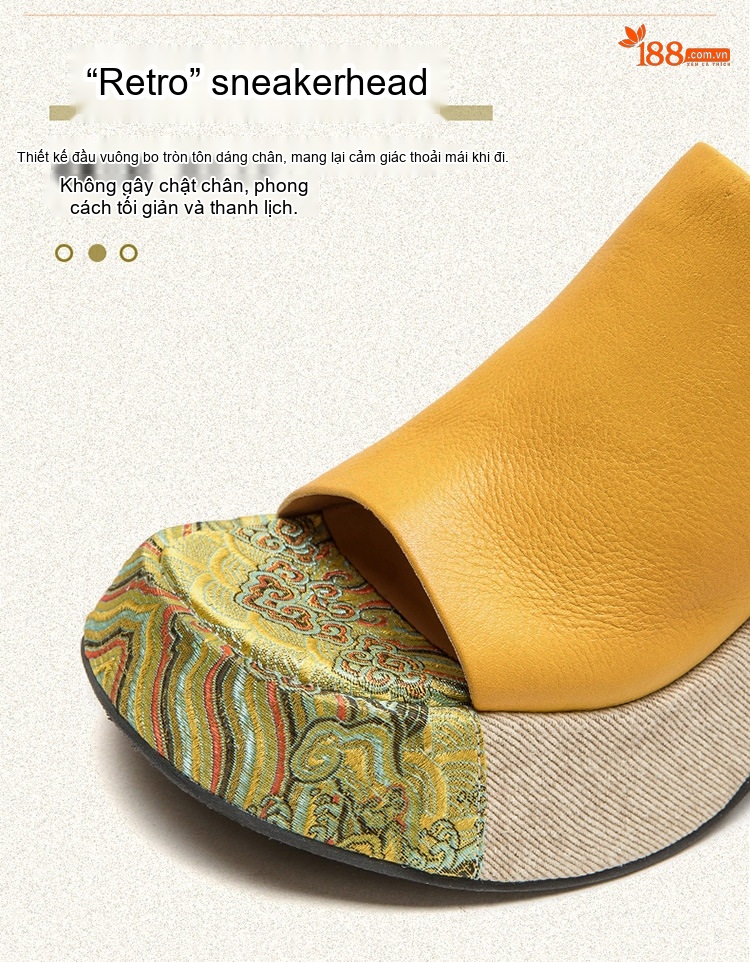Dép Sục Nữ Hở Mũi Đế Xuồng Phong Cách Quốc Dân Chiều Cao Đế Khoảng 6cm Màu Đen, Vàng, Hồng chi tiết 4