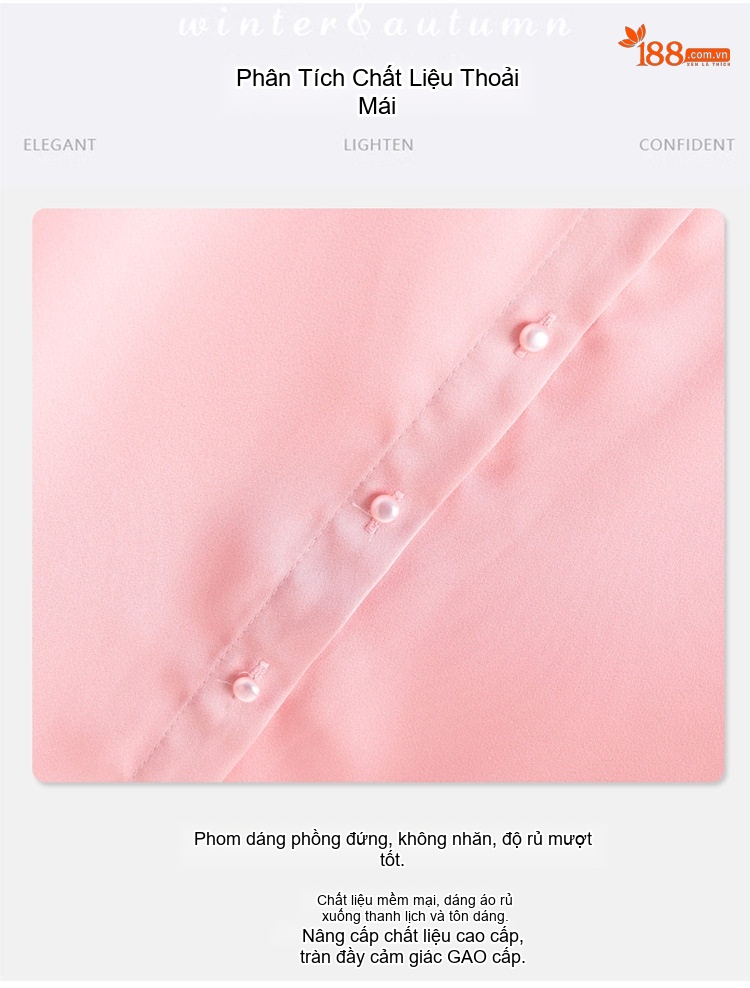 Áo Sơ Mi Tay Ngắn Nữ Cổ Nơ Chất Liệu Tuyết Chiffon Màu Hồng, Trắng chi tiết 8