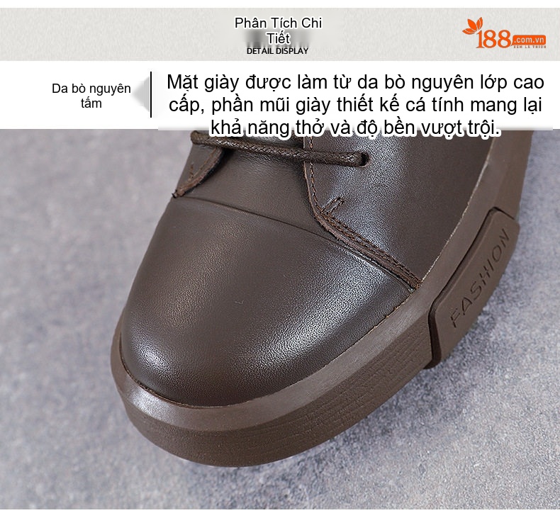 Boot Nữ Da Bò Cổ Lửng Khóa Bên Hông Chiều Cao Đế Khoảng 3cm Màu Đen, Nâu chi tiết 6