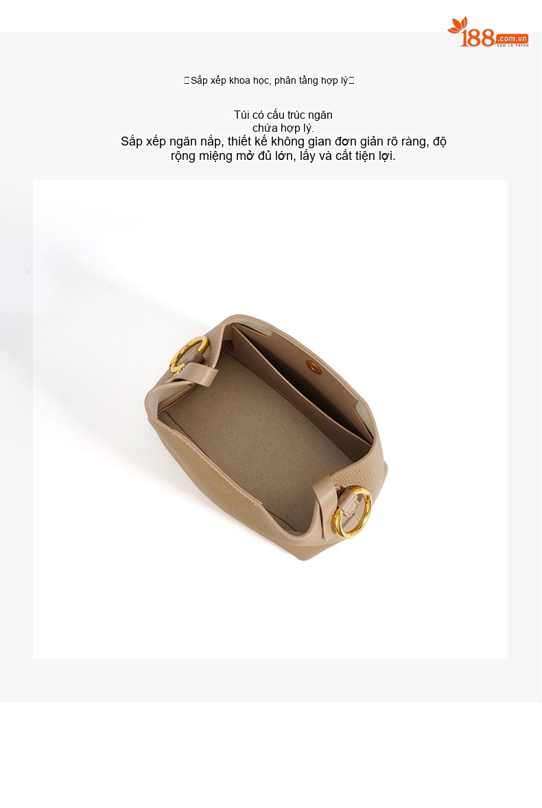 Túi Xách Nữ Da Bò Mini Bucket Đeo Vai, Đeo Chéo Màu Kem, Nâu, Tím chi tiết 8