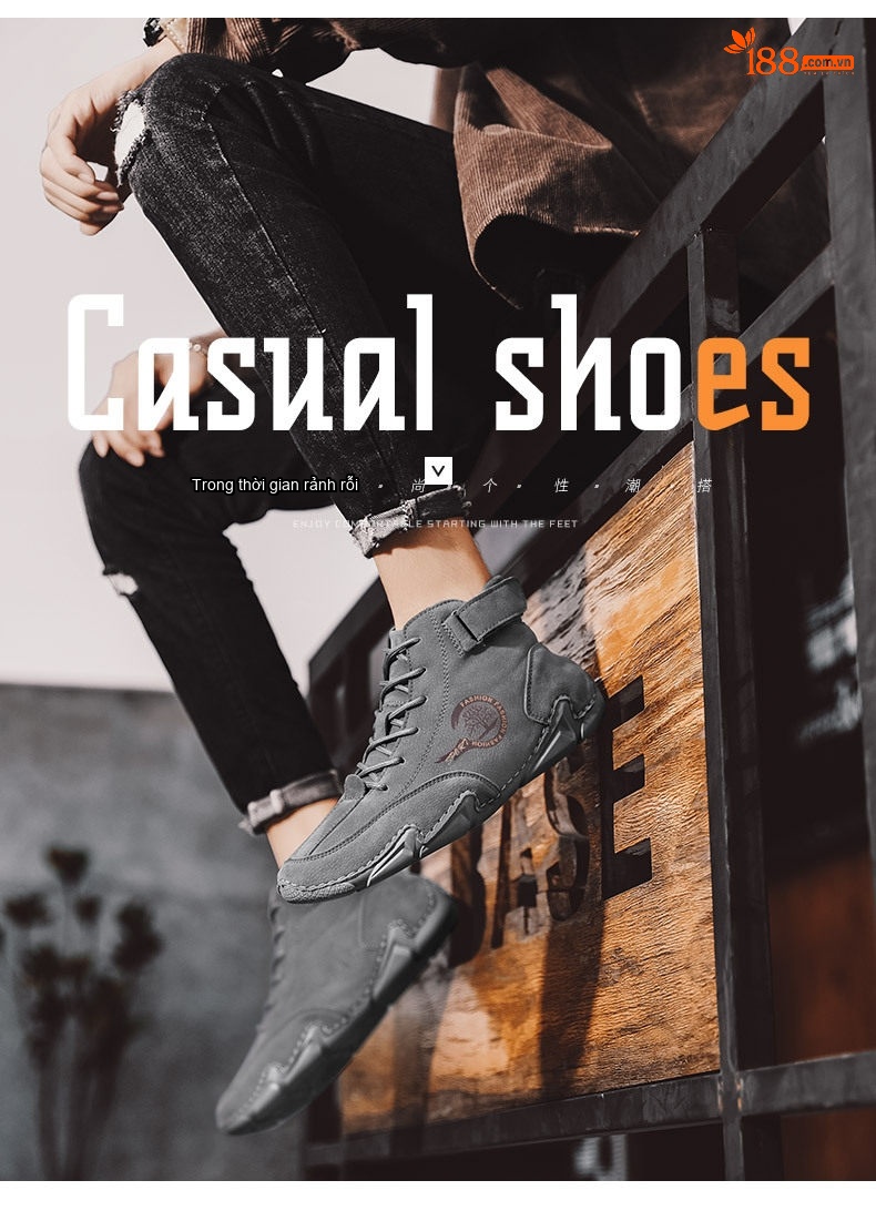 Giày Boot Nam Dây Buộc Da Mờ Phong Cách Casual Chiều Cao Đế Khoảng 3cm Màu Be, Xám chi tiết 4