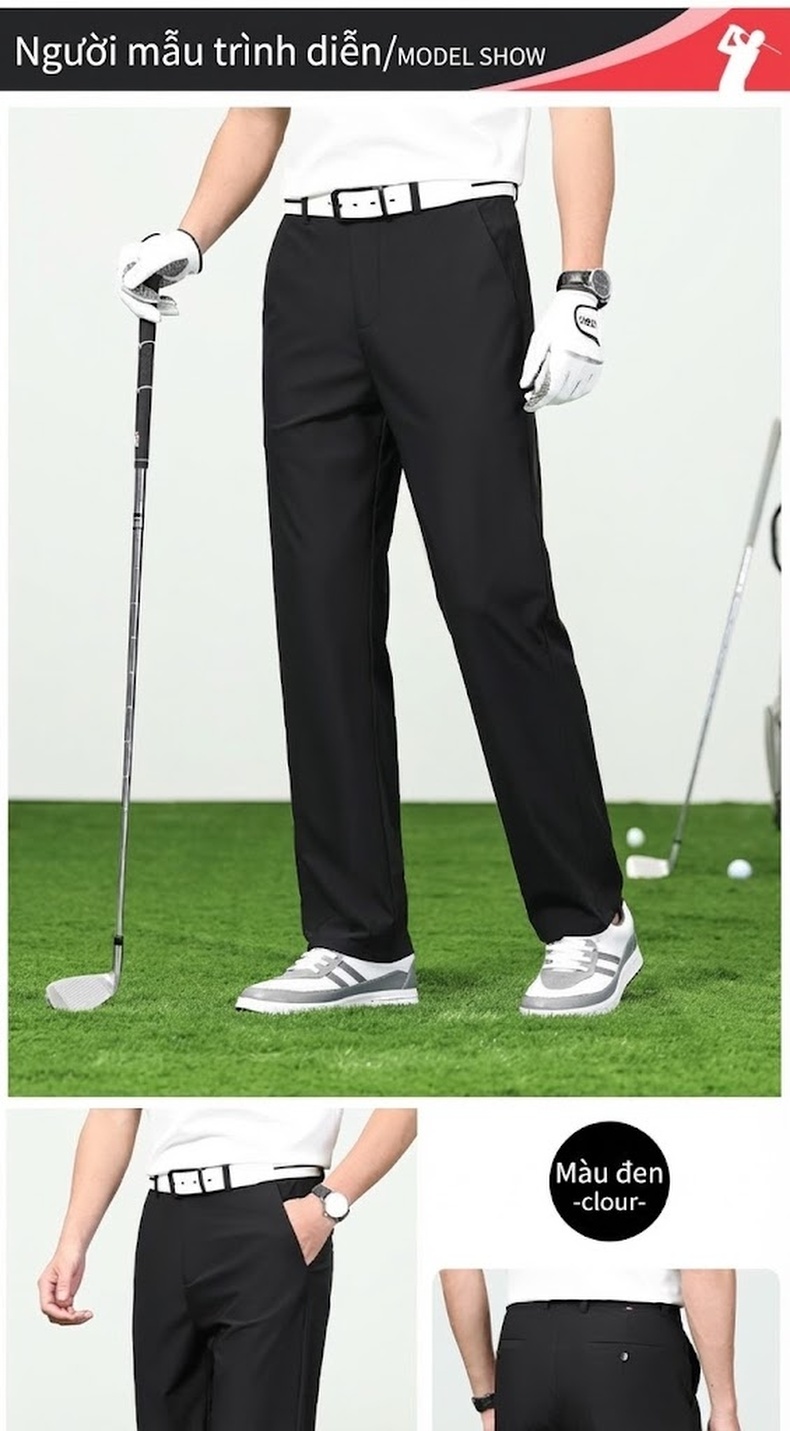 Quần Golf Dài Nam Ống Đứng Mỏng Mát Chống Nhăn Thoáng Khí Màu Xám, Đen chi tiết 9