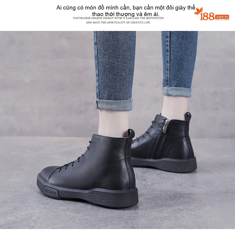Boot Nữ Da Bò Cổ Lửng Khóa Bên Hông Chiều Cao Đế Khoảng 3cm Màu Đen, Nâu chi tiết 16
