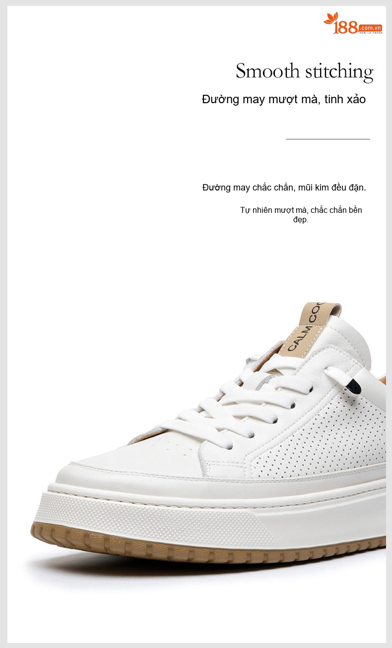 Giày Sneaker Nam Da Bóng Thoáng Khí Chiều Cao Đế Khoảng 4cm Màu Trắng chi tiết 7