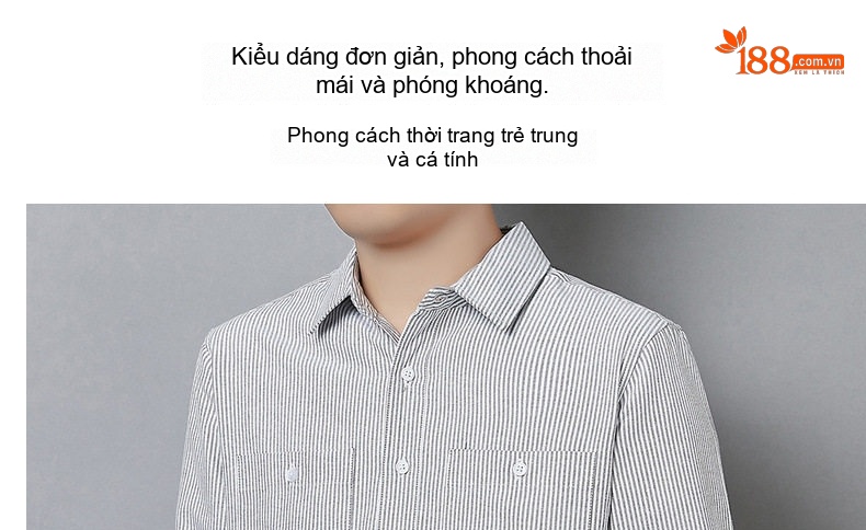 Áo Sơ Mi Dài Tay Nam Cotton Dáng Rộng Phong Cách Công Sở Màu Xanh Nhạt, Xám chi tiết 2