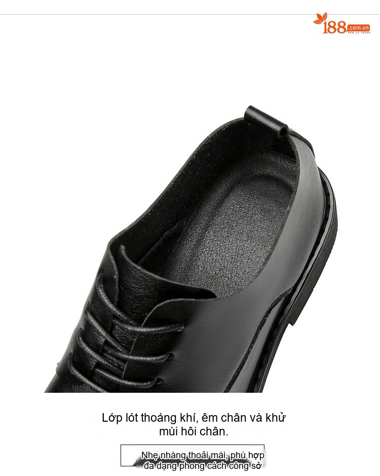 Giày Tây Buộc Dây Nam Da Mềm Chiều Cao Đế Khoảng 3cm Màu Đen chi tiết 7
