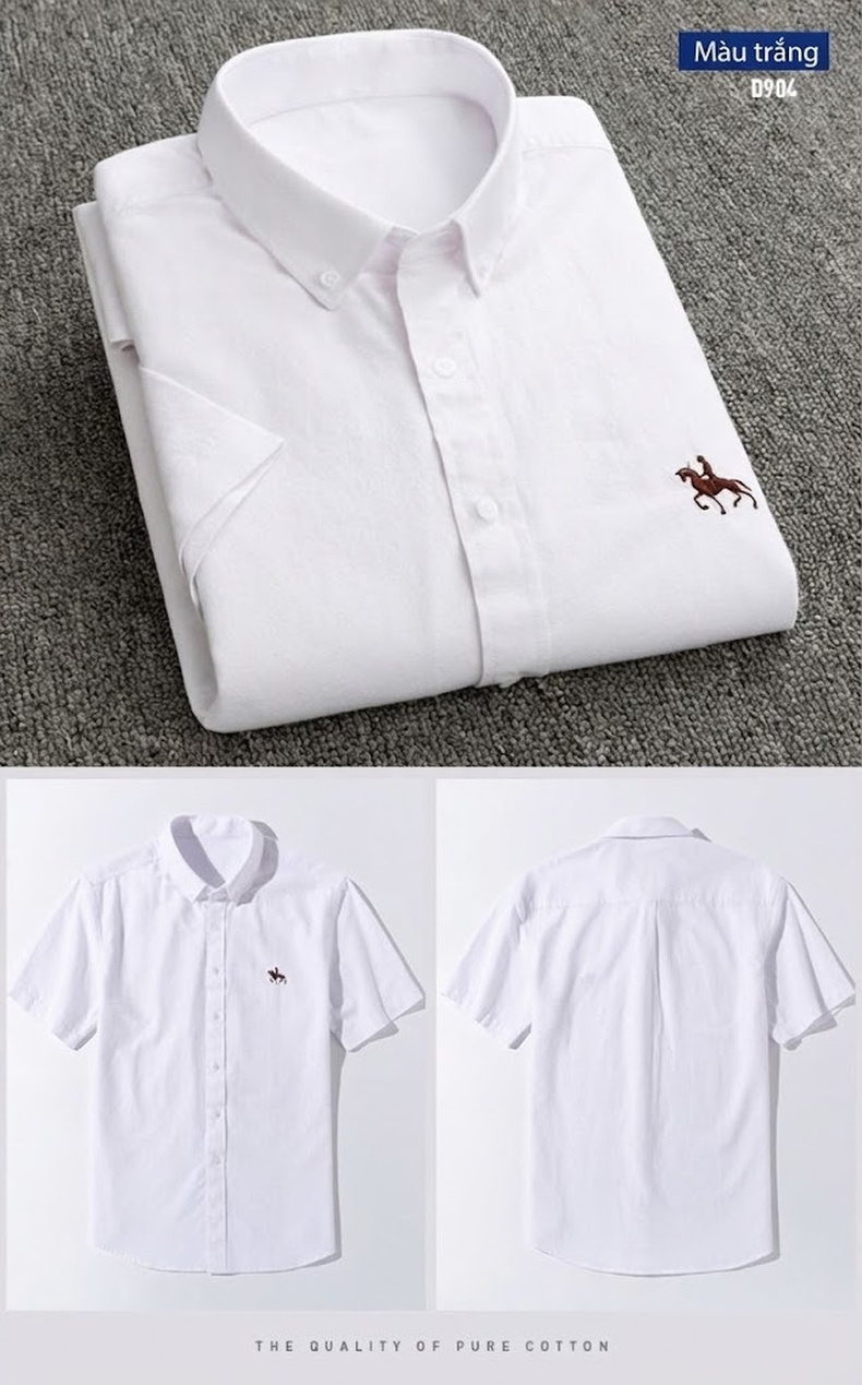 Áo Sơ Mi Ngắn Tay Nam Cotton Oxford Dáng Ôm Vừa Vặn Màu Trắng, Xám, Xanh Dương, Xanh Mint... chi tiết 11