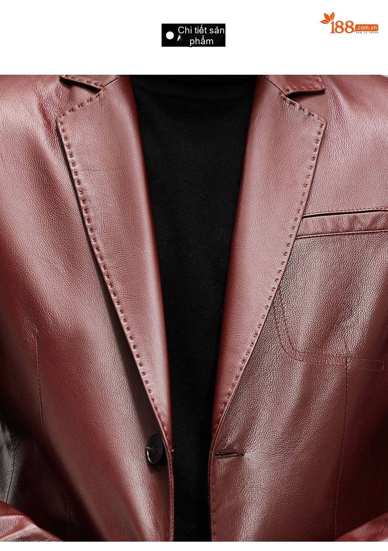 Áo Khoác Blazer Da Bò Nam Dáng Ôm Phong Cách Doanh Nhân Màu Đỏ Rượu Vang, Đen chi tiết 18