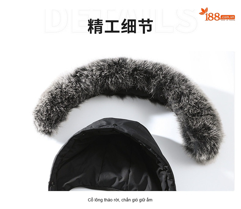 Áo Khoác Phao Nam Dáng Dài Có Mũ Lông Dày Cotton Giữ Ấm Màu Đen, Xanh Rêu, Xanh Navy chi tiết 15