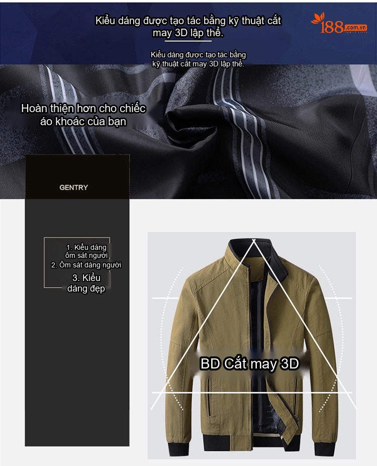 Áo Khoác Bomber Nam Cotton Dáng Đứng Cổ Giản Dị Màu Xanh Olive, Đỏ, Xanh Lá, Đen... chi tiết 4