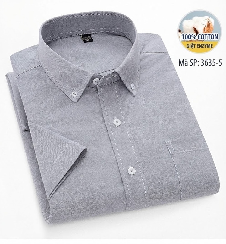 Áo Sơ Mi Tay Ngắn Nam Cotton Oxford Màu Trắng, Xanh Dương, Xanh Mint, Hồng... chi tiết 36