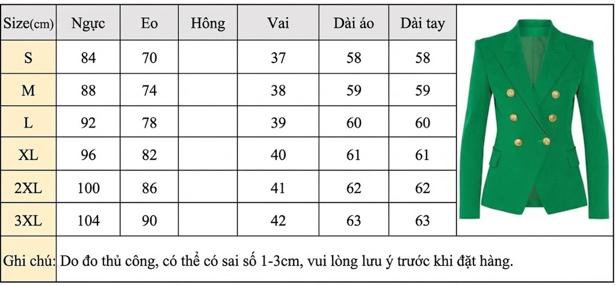 Áo Khoác Blazer Nữ Cúc Sư Tử Kim Loại Hai Hàng Khuy Phong Cách Âu Mỹ Màu Xanh Lá, Xanh Dương, Vàng, Hồng... chi tiết 1