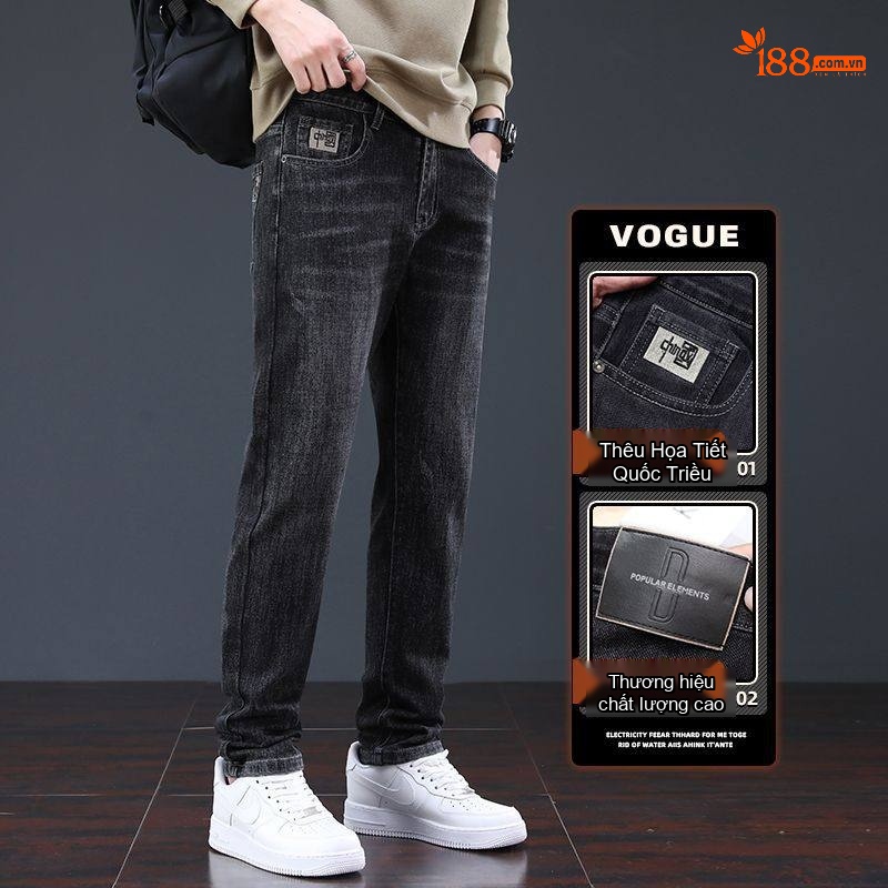 Quần Jean Nam Ống Đứng Slim Fit Co Giãn Thoải Mái Phong Cách Business Casual Màu Xám Đen
