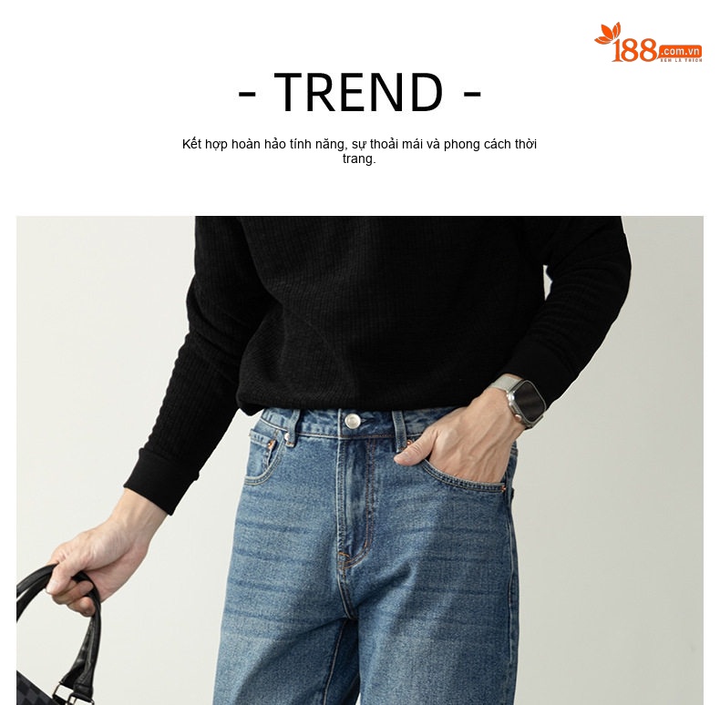 Quần Jean Nam Dáng Rộng Vừa Phải Phong Cách Retro Đường Phố Chất Vải Denim Xanh Dương chi tiết 13