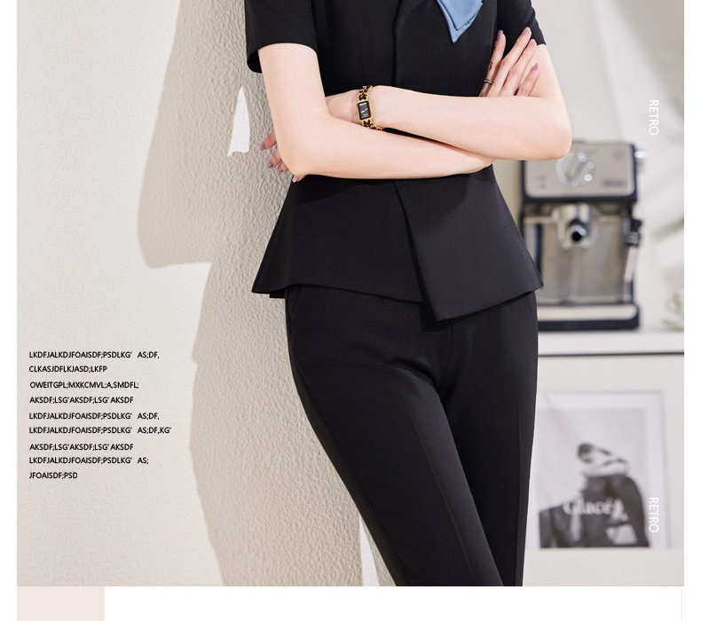 Set Bộ Vest Công Sở Nữ Tay Ngắn Thiết Kế Thanh Lịch Màu Đen, Xanh Navy chi tiết 2