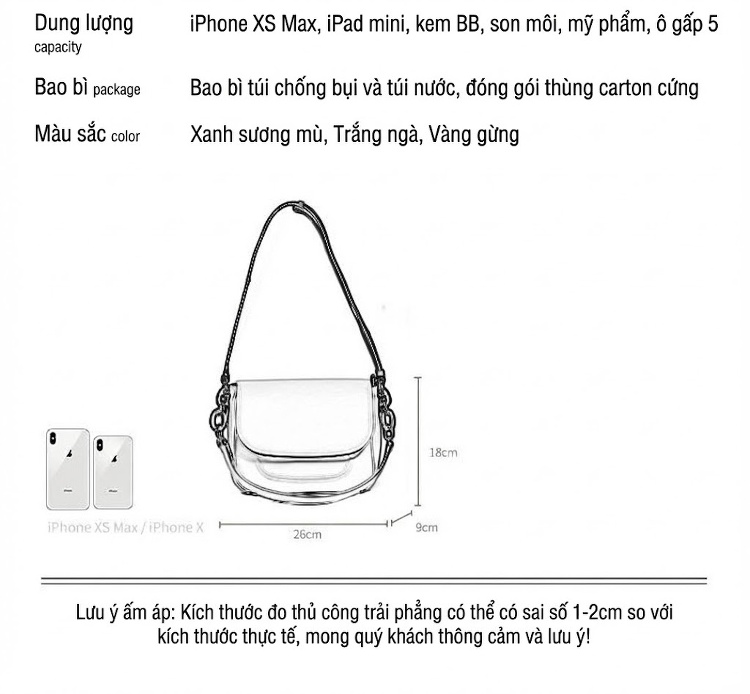 Túi Đeo Vai Nữ Da Bò Cao Cấp Thiết Kế Đeo Nách Thời Trang Màu Trắng Kem, Vàng Nghệ chi tiết 3