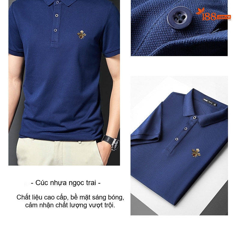 Áo Polo Nam Ngắn Tay Thêu Hình Ong Cổ Bẻ Phong Cách Doanh Nhân Màu Đen, Xám, Be chi tiết 14