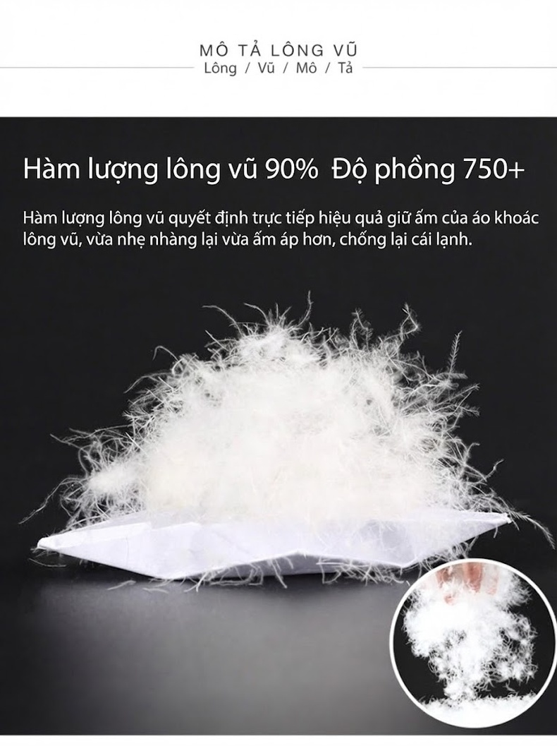 Áo Khoác Phao Nữ Dáng Dài Trung Niên Da Cừu Cổ Lông Màu Đen chi tiết 3