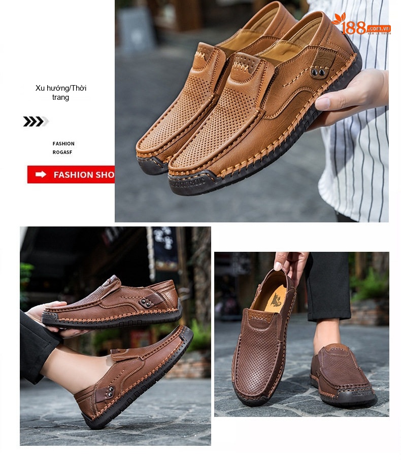 Giày Lười Nam Da Mờ Thủ Công Chiều Cao Đế Khoảng 2cm Màu Đen, Nâu chi tiết 2