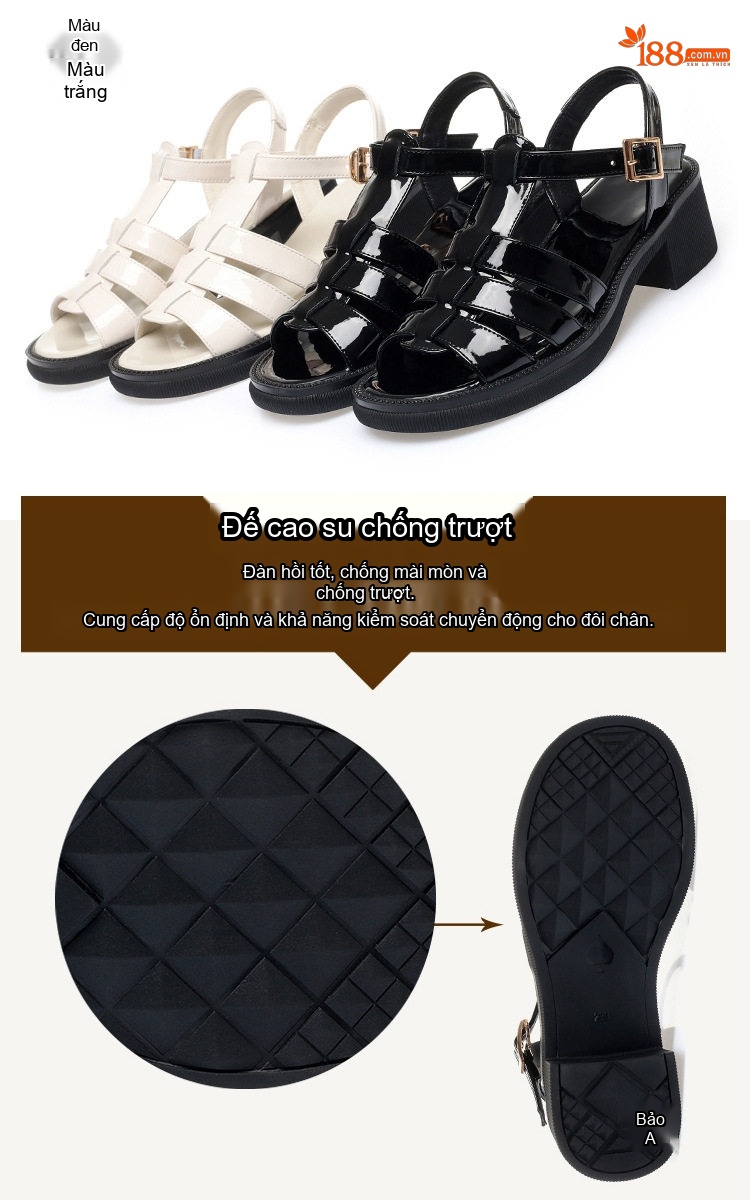 Dép Sandal Nữ Quai Dây Da Bóng Đế Cao 5cm - 6cm Màu Trắng, Đen chi tiết 2