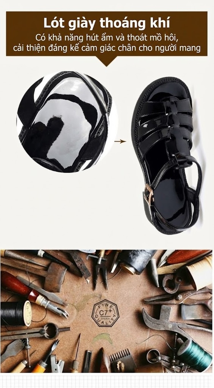Dép Sandal Nữ Quai Dây Da Bóng Đế Cao 5cm - 6cm Màu Trắng, Đen chi tiết 3