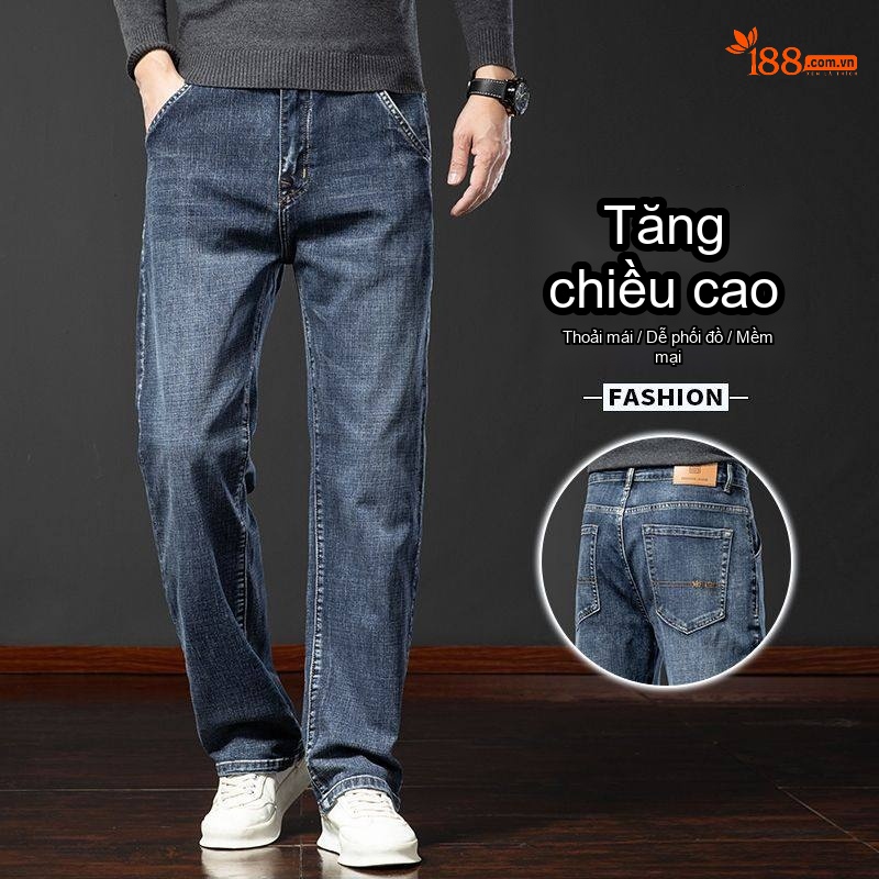 Quần Jeans Dáng Suông Nam Ống Đứng Lớn Tuổi Trung Niên Màu Xanh Dương