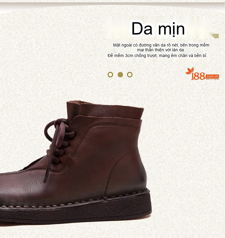 Boot Nữ Cổ Ngắn Da Bò Ôm Chân Chiều Cao Đế Khoảng 3cm Màu Đen, Nâu chi tiết 4