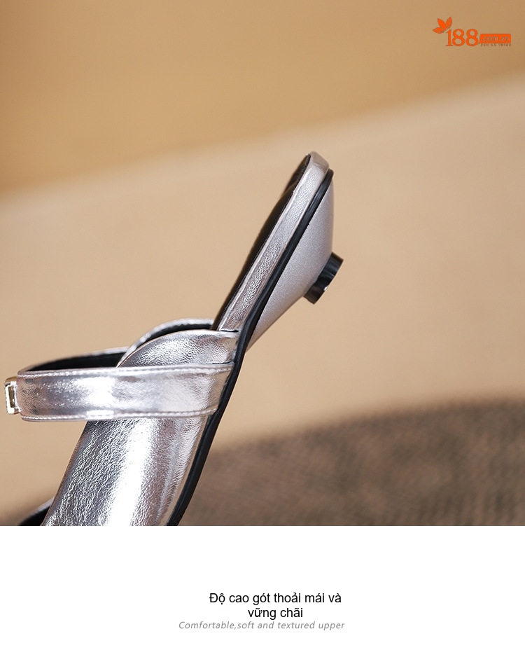 Giày Sục Nữ Mũi Nhọn Đính Đá Chiều Cao Đế Khoảng 2cm Màu Đen, Bạc, Trắng chi tiết 8