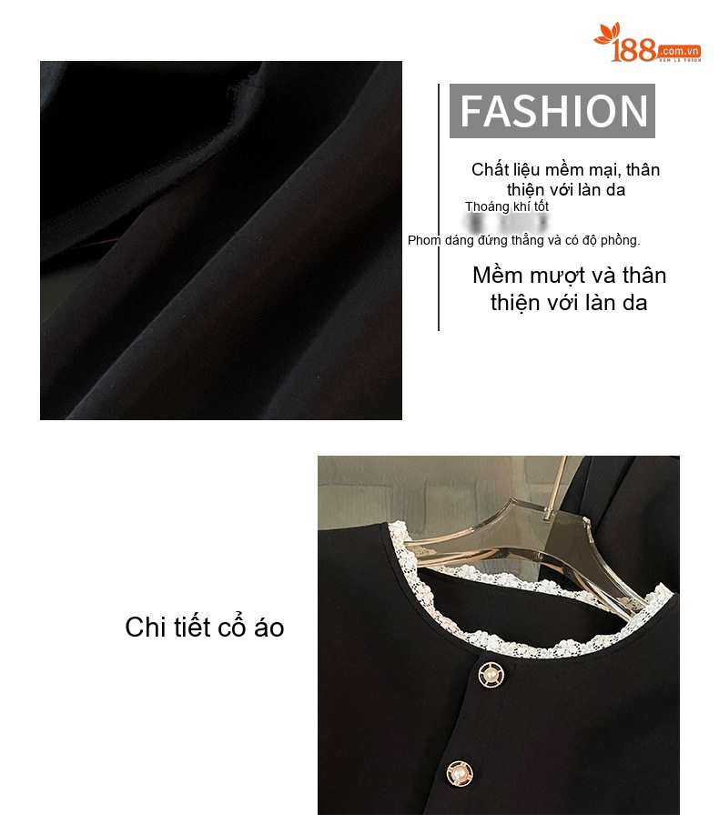 Set Bộ Quần Áo Dài Tay Thu Đông Phong Cách Tiểu Thư Thanh Lịch Màu Đen chi tiết 5