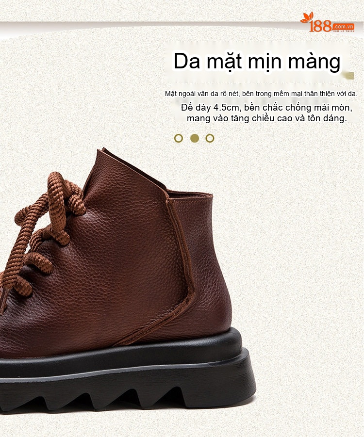 Boot Nữ Cổ Ngắn Da Bò Đế Dày Chiều Cao Đế Khoảng 5cm Màu Đen, Nâu chi tiết 3