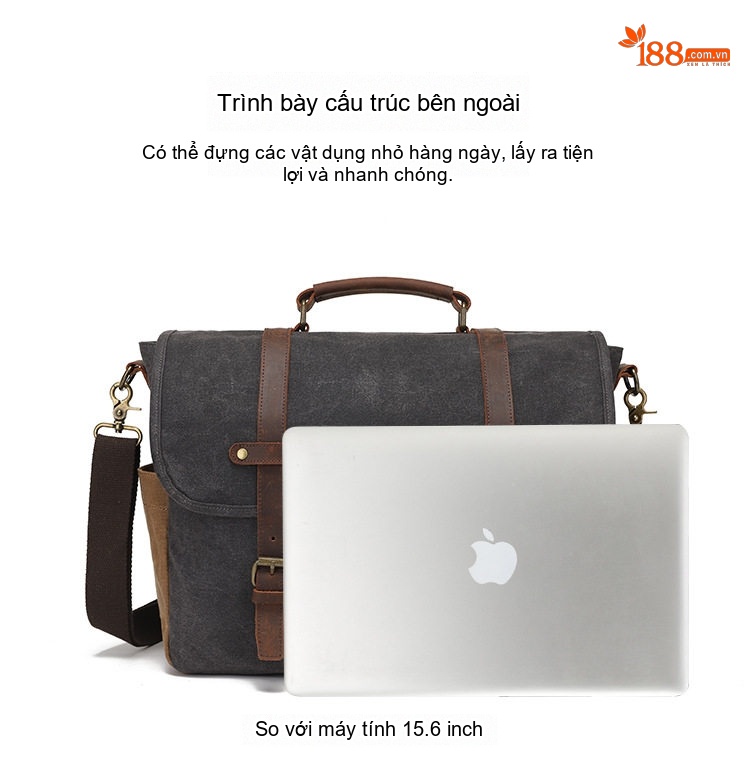 Túi Đeo Chéo Nam Vải Canvas Da Bò Túi Máy Ảnh Phong Cách Retro Màu Xám, Nâu chi tiết 5