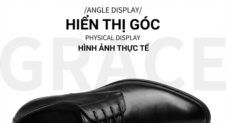Giày Tây Buộc Dây Nam Da Thật Chiều Cao Đế Khoảng 3cm Màu Đen chi tiết 17