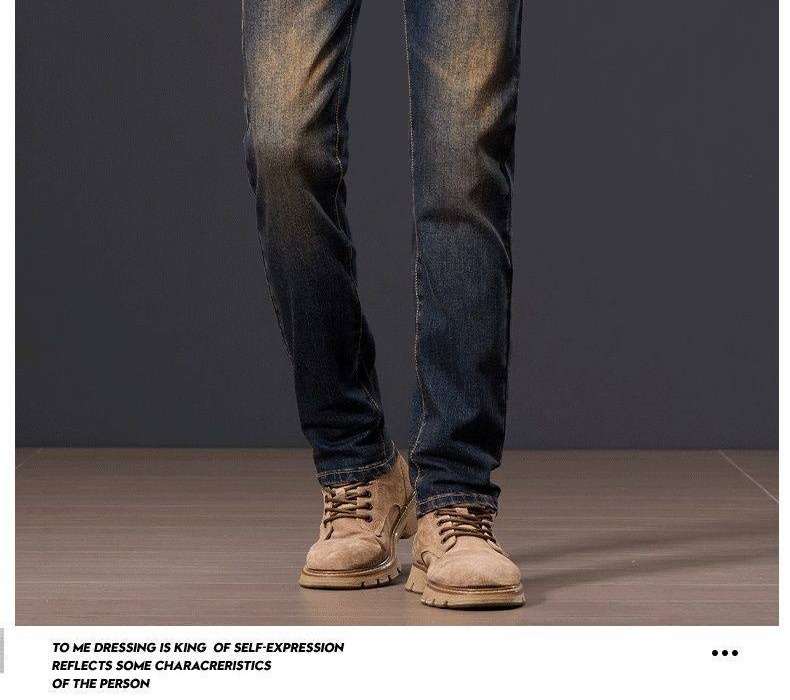 Quần Jean Nam Ống Đứng Vừa Vặn Phong Cách Retro Vải Denim Màu Xanh Dương chi tiết 13