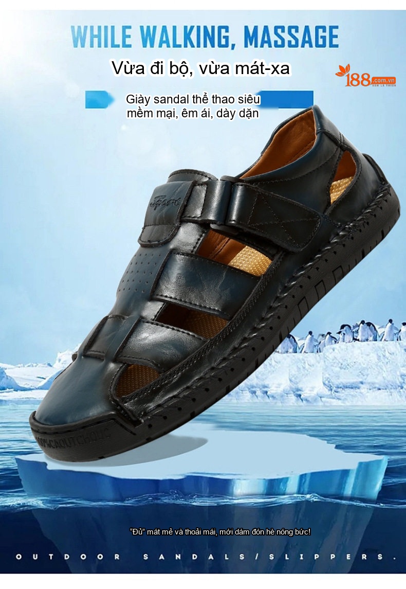 Sandal Nam Da Thật Thủ Công Chiều Cao Đế Khoảng 3cm Màu Nâu, Đen, Xanh Navy... chi tiết 4