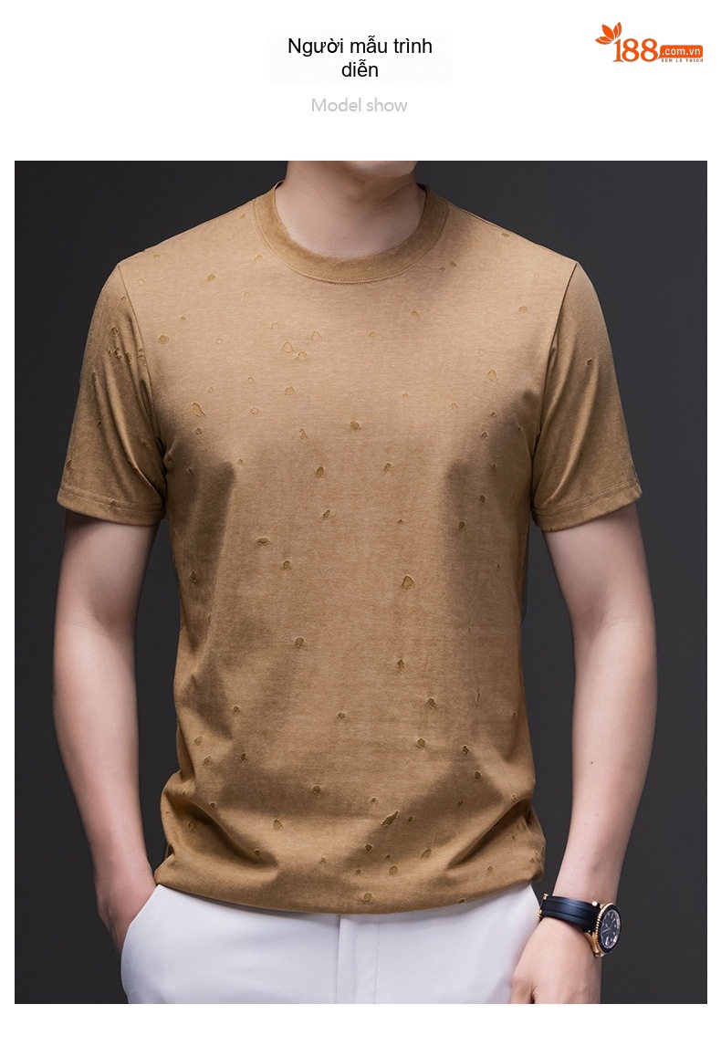 Áo Thun Cộc Tay Nam Cotton Cổ Tròn Phong Cách Hàn Quốc Màu Xanh Rêu, Trắng, Nâu, Đen... chi tiết 3