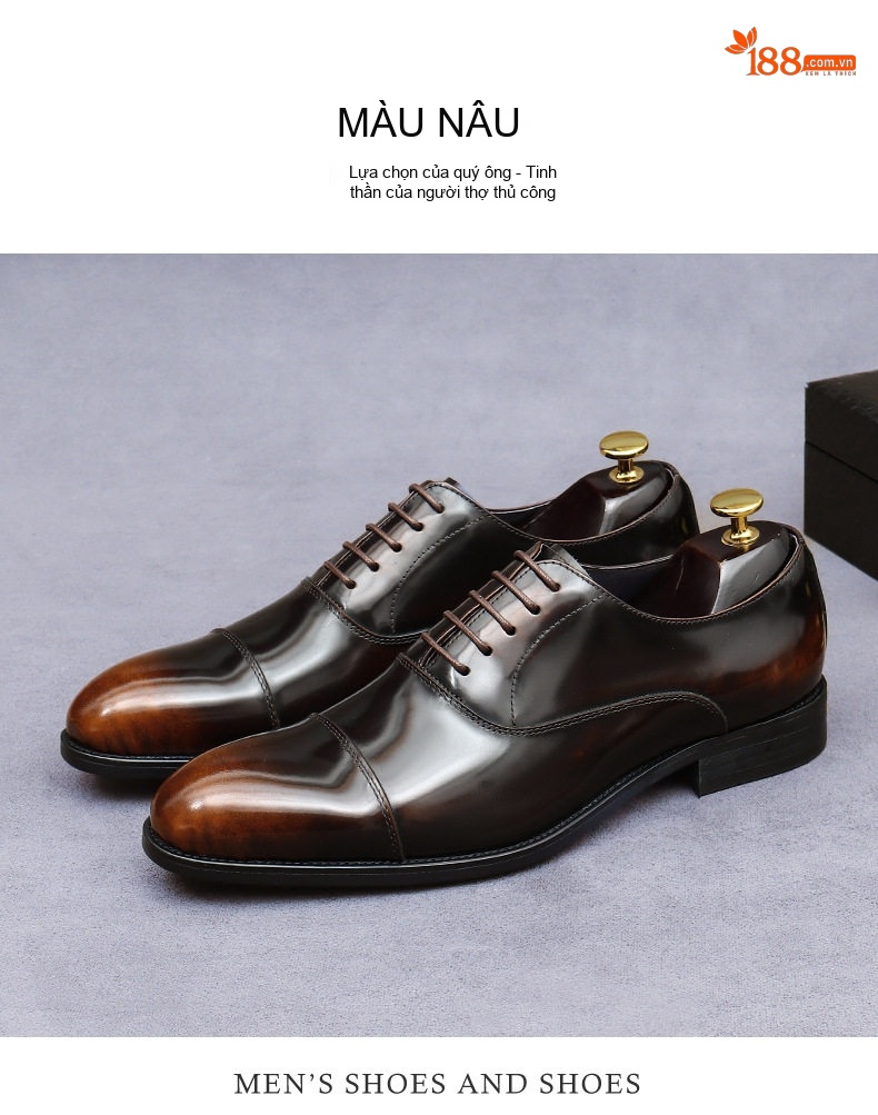 Giày Tây Buộc Dây Nam Da Bò Erubs Thủ Công Chiều Cao Đế Khoảng 3cm Màu Đen, Nâu chi tiết 4