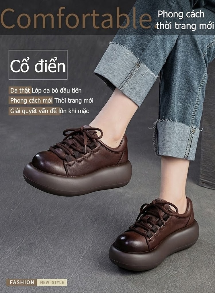 Giày Oxford Nữ Da Bò Đế Dày Chiều Cao Đế Khoảng 5cm Màu Đen, Nâu chi tiết 1