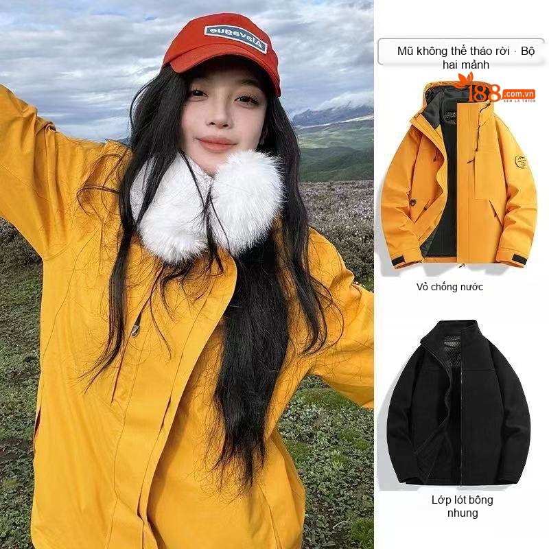 Áo Khoác Gió Nữ, Nam Ba Lớp Chống Thấm Nước Giữ Ấm Phong Cách Thể Thao Màu Vàng, Xanh Dương, Xanh Nhạt