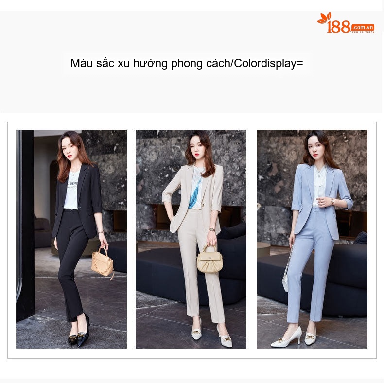 Bộ Vest Công Sở Nữ Tay Lỡ Phong Cách Hàn Quốc Màu Xanh Khói, Be, Đen chi tiết 6