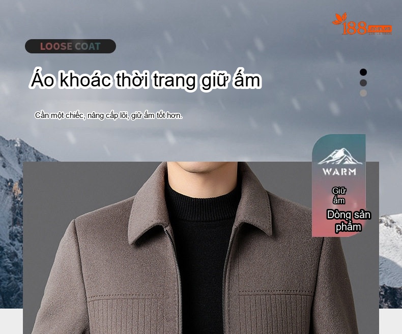 Áo Khoác Dạ Nam Trung Niên Dáng Ngắn Giữ Ấm Màu Xám, Đen chi tiết 1