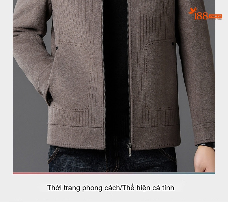 Áo Khoác Dạ Nam Trung Niên Dáng Ngắn Giữ Ấm Màu Xám, Đen chi tiết 2