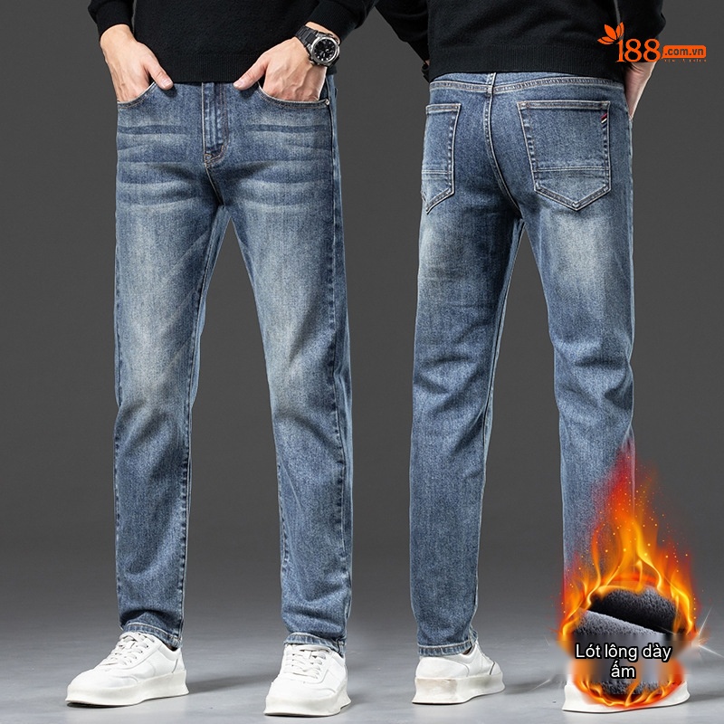 Quần Jean Nam Dáng Suông Co Giãn Thoải Mái Phong Cách Casual Màu Xanh Đen, Xanh chi tiết 11