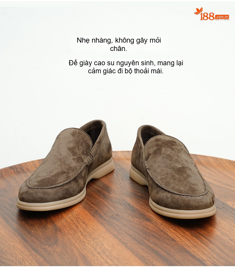 Giày Lười Nam Da Cừu Chiều Cao Đế Khoảng 3cm Màu Nâu, Xám, Xanh Navy chi tiết 4