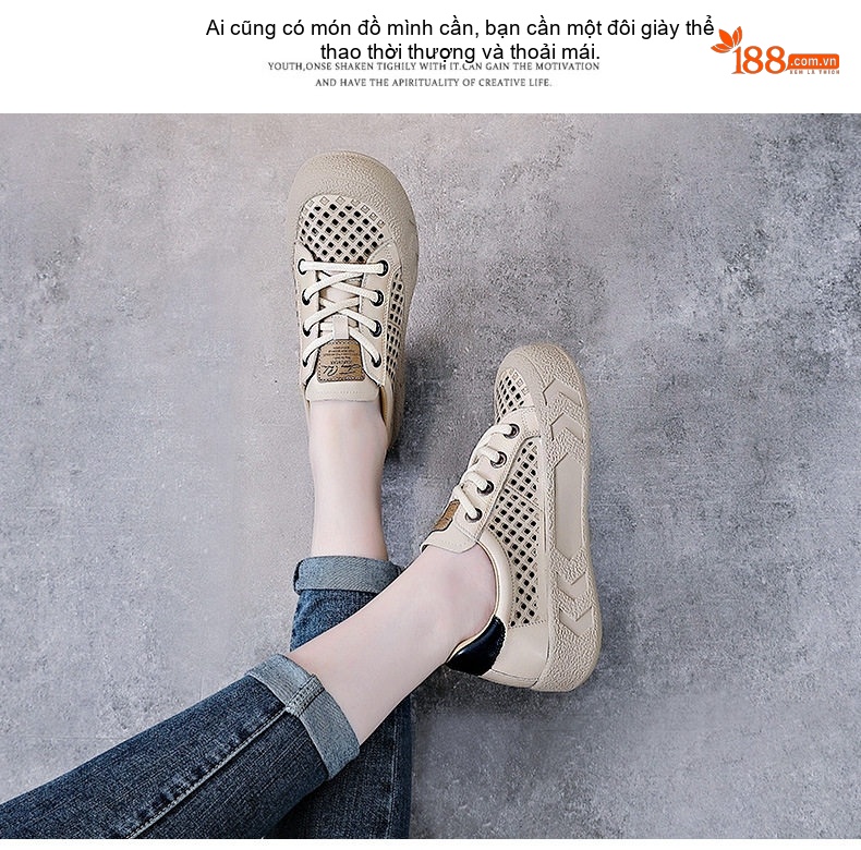 Giày Búp Bê Nữ Da Bò Lỗ Thoáng Khí Đế Bằng Đế Cao 3cm - 4cm Màu Kem, Hồng chi tiết 16