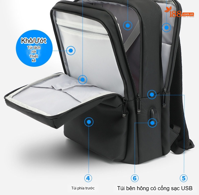 Balo Đôi Nam Nữ Da Bóng Chống Nước Thời Trang Công Sở Đựng Laptop Màu Đen chi tiết 13